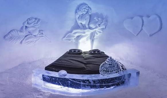 Sleeping room cut into packed snow